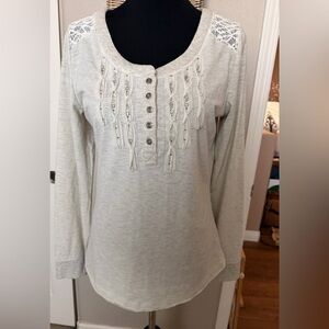 Boho Women's Long Sleeve Embellished Henley Top - Cream
